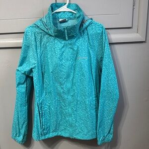 Columbia Teal Patterned Hooded Rain Jacket